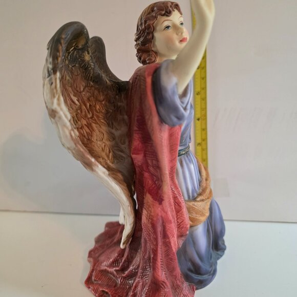 O'Well Hand Painted Fine Porcelain Kneeling Angel Torch Figurine 7.75"H x 5.25"L - Picture 5 of 5